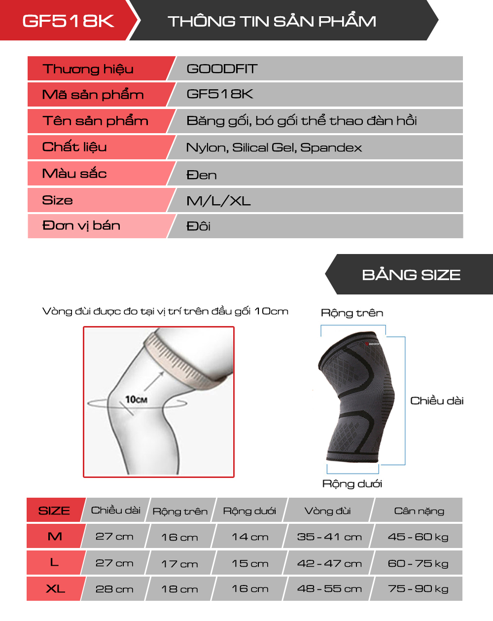 Băng đầu gối bó gối thể thao đàn hồi GoodFit GF518K Băng đầu gối bó gối thể thao đàn hồi GoodFit GF518K