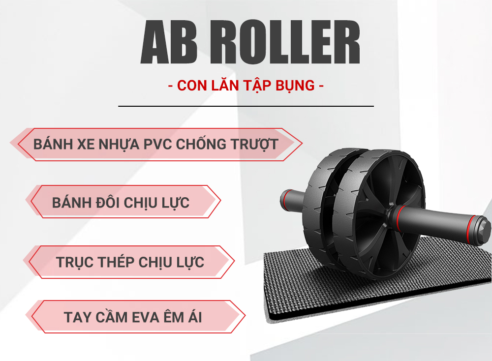 Con lan tap bung 2 banh cao cap GoodFit GF602AB tang kem tham 9 Con lăn tập bụng 2 bánh cao cấp GoodFit GF602AB tặng kèm thảm