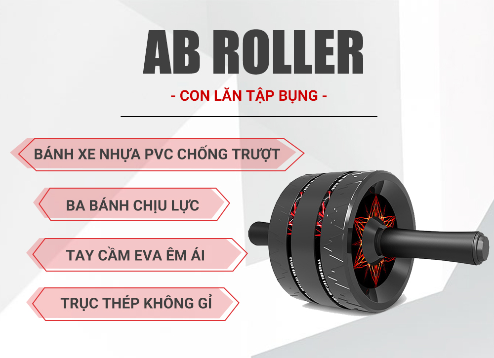 Con lan tap bung 3 banh chong truot GoodFit GF603AB tang kem tham 10 Con lăn tập bụng 3 bánh chống trượt GoodFit GF603AB tặng kèm thảm