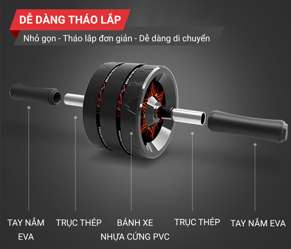 Con lan tap bung 3 banh chong truot GoodFit GF603AB tang kem tham 3 Con lăn tập bụng 3 bánh chống trượt GoodFit GF603AB tặng kèm thảm