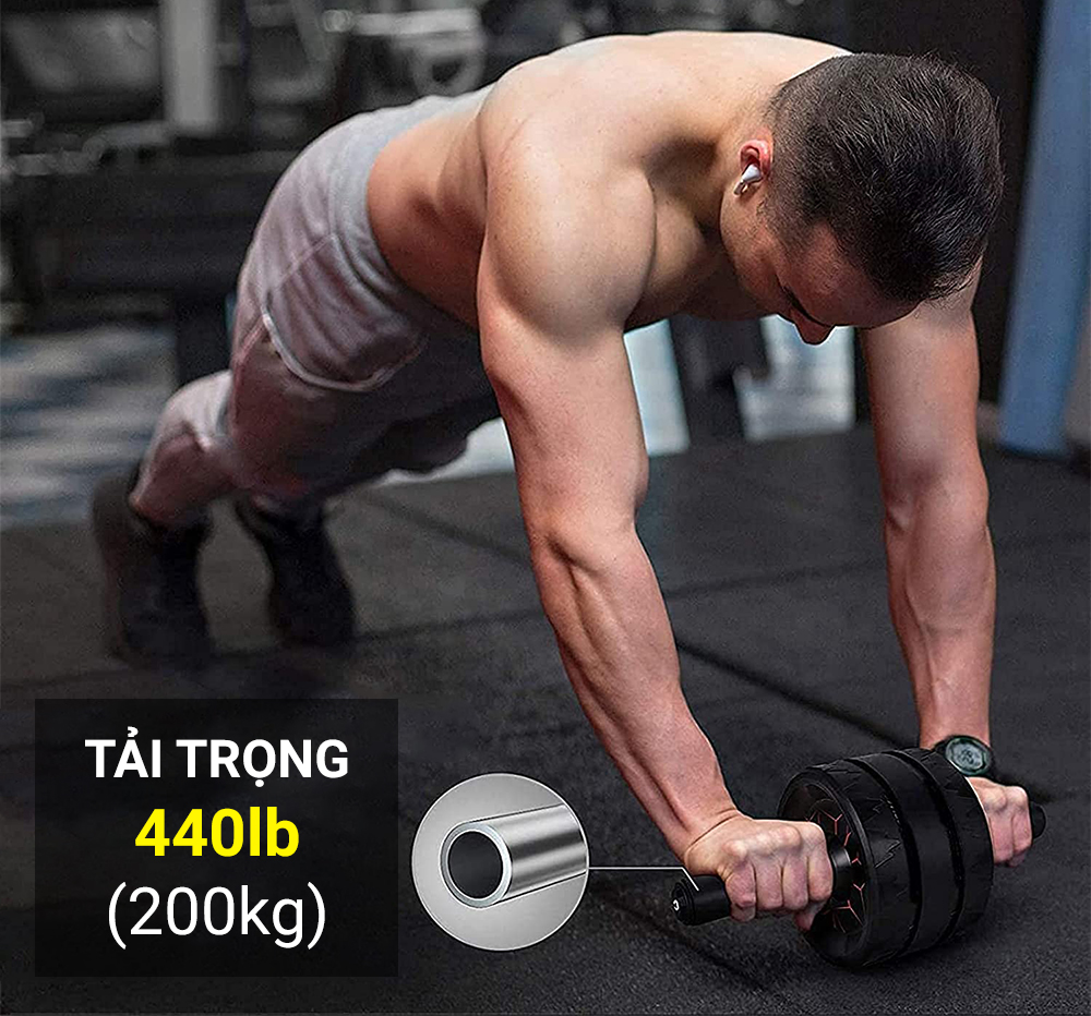 Con lan tap bung 3 banh chong truot GoodFit GF603AB tang kem tham 9 Con lăn tập bụng 3 bánh chống trượt GoodFit GF603AB tặng kèm thảm
