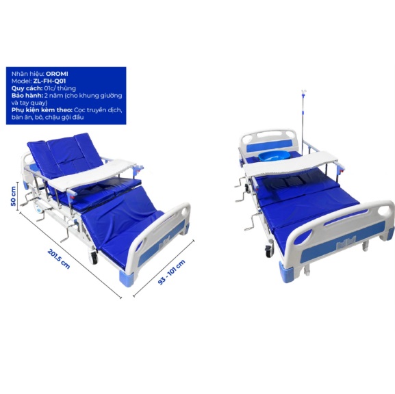 Giường Y Tế 4 Tay Quay Có Bô OROMI ZL-FH-Q01 Giường Y Tế 4 Tay Quay Có Bô OROMI ZL-FH-Q01