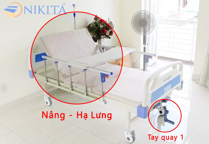 Tay quay Nâng - Hạ Lưng giường y tế 3 tay quay NKT-DCN03 tay quay nâng hạ lưng giường y tế 3 tay quay có bô vệ sinh Nikita NKT-DCN03