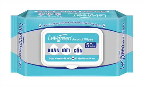 KHĂN ƯỚT CỒN LET-GREEN 50 MIẾNG kháng khuẩn lên đến 99.9%