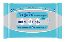 Khăn ướt cồn Let-green sạch khuẩn, vết bẩn 99,9% bịch 10 miếng